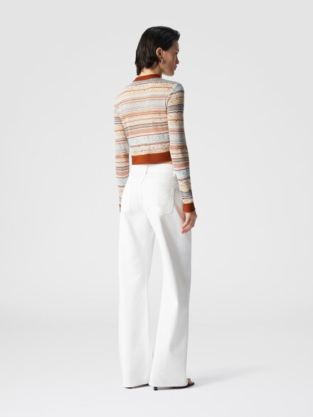 Crewneck crop cardigan with Greek zig zag lamé, Multicoloured  - DS25SM0JBR010QS6143