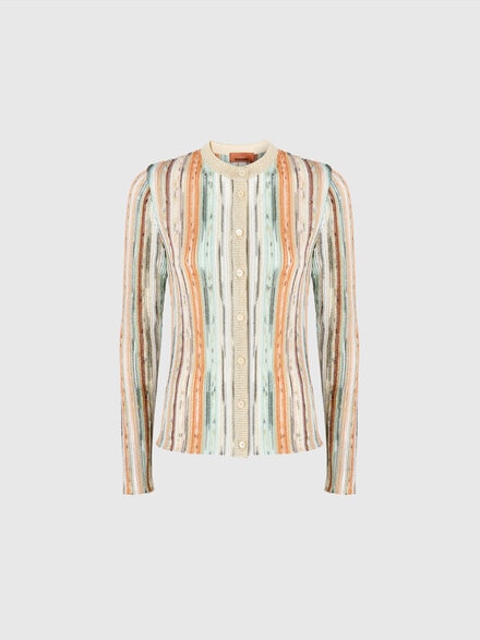 Gestreifter Cardigan aus Lamé und Viskose mit Rundhalsausschnitt, Mehrfarbig  - DS25SM0MBR002HSM9KR