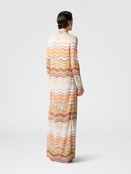Long chevron lamé cardigan with sequins and decorative lace, Multicoloured  - DS25SM0OBK045DSM9MH