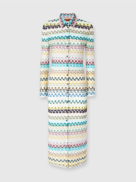 Slim cardigan with striped lace collar, Multicoloured  - DS25SM1DBR0133S507H