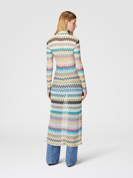 Slim cardigan with striped lace collar, Multicoloured  - DS25SM1DBR0133S507H