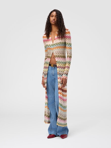 Slim cardigan with striped lace collar, Multicoloured  - DS25SM1DBR0133S6153