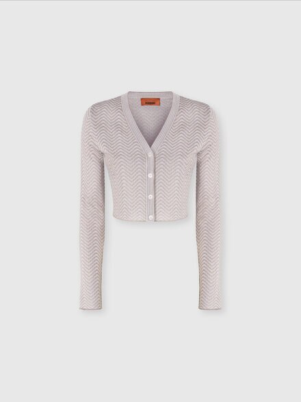 Kurzer Cardigan mit Wellenmuster, Weiß & Beige - DS25SM1EBK01BGS01IZ