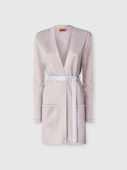 Cardigan motivo onde con cintura, Bianco & Beige - DS25SM1FBK01BGS01IZ