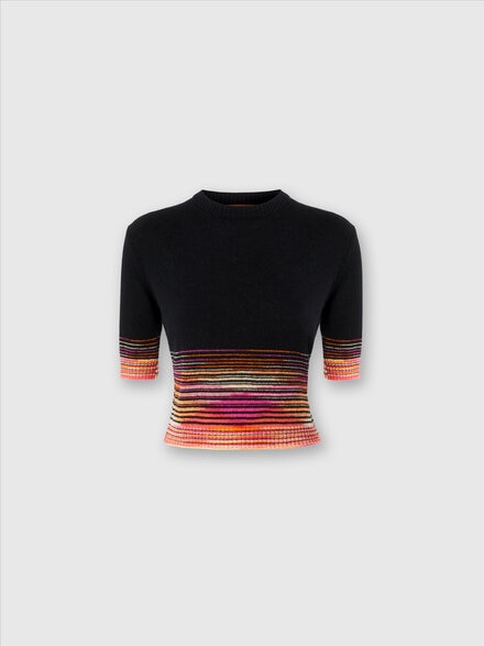 Short-sleeved flared cashmere crewneck crop top, Multicoloured  - DS25SN02BK045CS91NJ