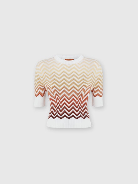 Kurzärmeliger Pullover mit Rundhalsausschnitt und Dégradé-Chevron-Motiv, Mehrfarbig  - DS25SN08BK044VSM9M9