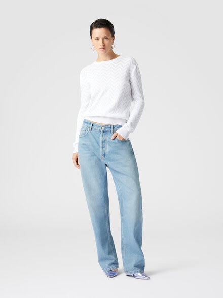 Tone-on-tone chevron crewneck sweater, White  - DS25SN09BK044U14001