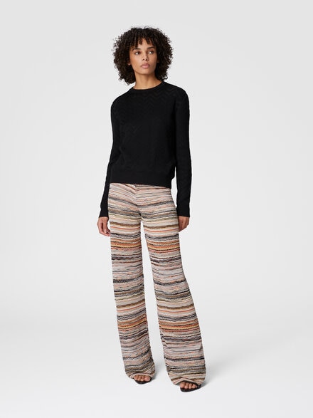 Tone-on-tone chevron crewneck sweater, Black - DS25SN09BK044U93911