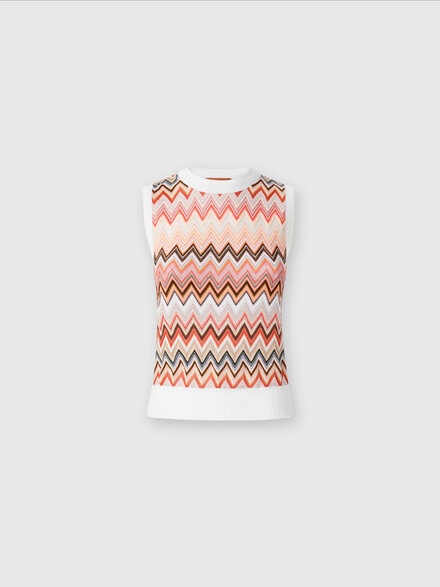 Viscose-blend crewneck vest with chevron insert, Multicoloured  - DS25SN0ABK044WSM9MX