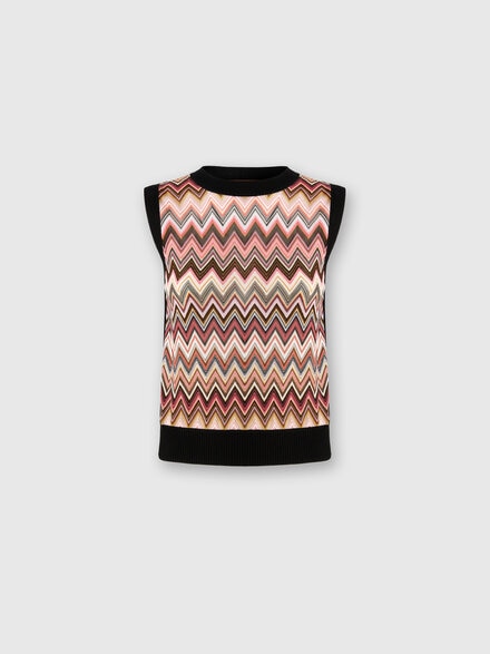 Viscose-blend crewneck vest with chevron insert, Black - DS25SN0ABK044WSM9MY