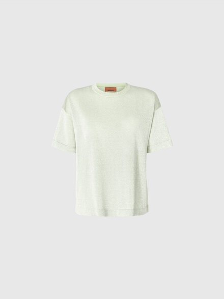 Oversized crewneck sweater in lamé viscose with whetstone sleeves, Green - DS25SN0HBK045AS614J