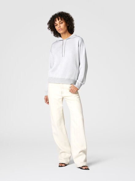 Lamé viscose hooded sweatshirt, Silver - DS25SW01BK045AS01GC