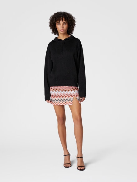 Kapuzenpullover aus Lamé-Viskose, Schwarz - DS25SW01BK045AS91NK