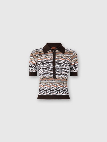 Polo manches courtes à motif vague, Beige & Brun - DS25W200BK01C0SM9SR