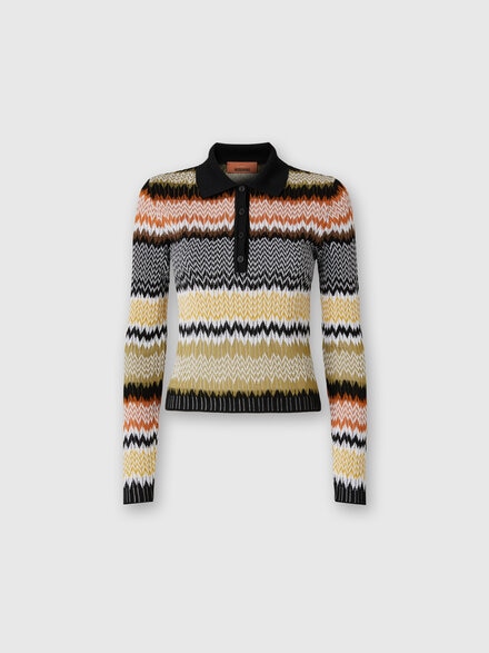 Long Sleeve Polo with Revisited Chevron Pattern, Multicoloured  - DS25W203BK01COSM9SN