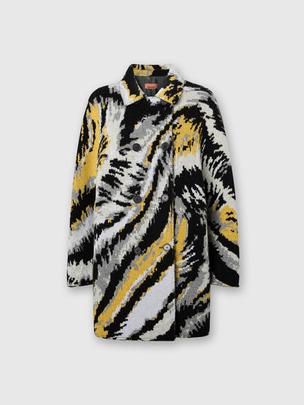 Double-Breasted Caban with Tiger Pattern, Multicoloured  - DS25WC03BT009ZSM9SK