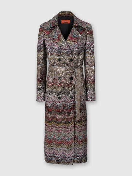 Langer doppelreihiger Trenchcoat mit gewelltem Zickzackmuster, Mehrfarbig  - DS25WC0GBC005GS01HU