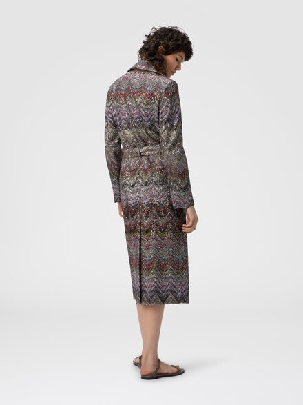 Long double-breasted trench coat with wavy zigzag pattern, Multicoloured  - DS25WC0GBC005GS01HU