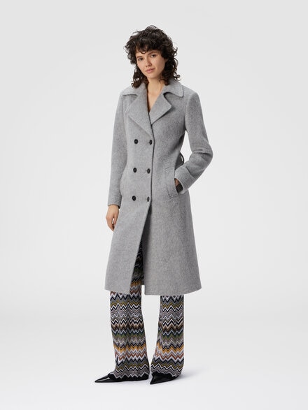 Double-breasted trench coat with tone-on-tone chevron pattern, Grey - DS25WC0HBW00T0S91QJ