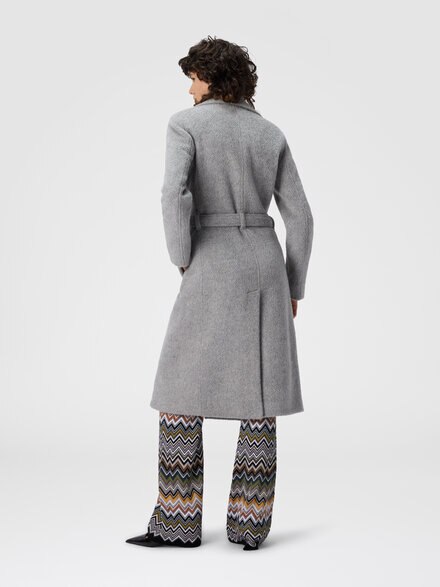 Double-breasted trench coat with tone-on-tone chevron pattern, Grey - DS25WC0HBW00T0S91QJ