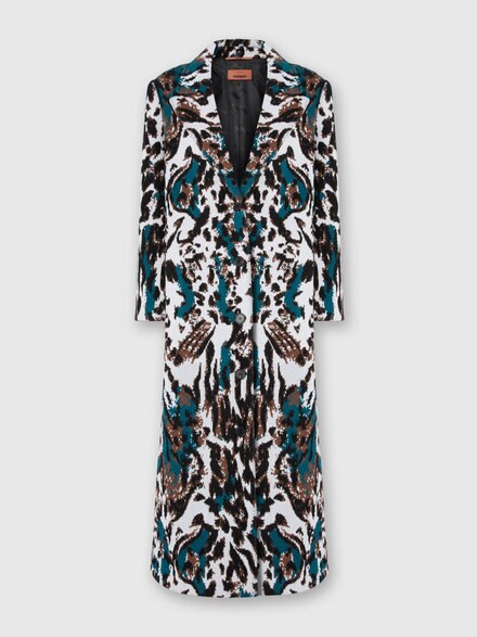 Long Single-Breasted Coat with Animalier Pattern, Multicoloured  - DS25WC0IBT009YSM9SL