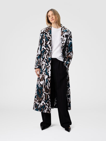 Long single-breasted coat with animalier pattern, Multicoloured  - DS25WC0IBT009YSM9SL