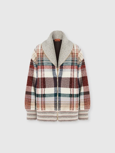 Quilted jacket with check pattern, White & Burgundy - DS25WC0QBC005LS01J3