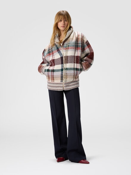 Quilted jacket with check pattern, White & Burgundy - DS25WC0QBC005LS01J3
