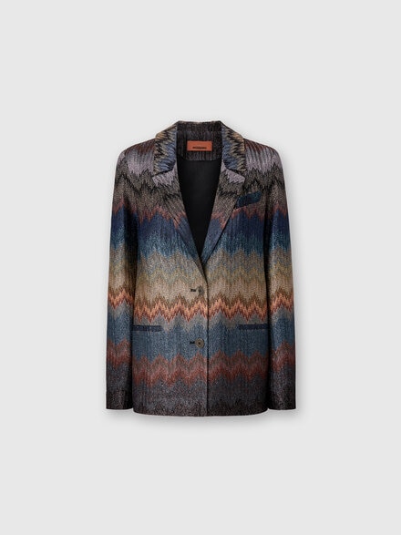 Einreiher-Blazer mit Schlangenmuster und Lamé-Fäden, Blau - DS25WF00BR012KS72LF