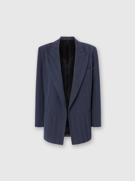 Single-Breasted Blazer with Zigzag Pattern, Blue - DS25WF04BR00JC94019