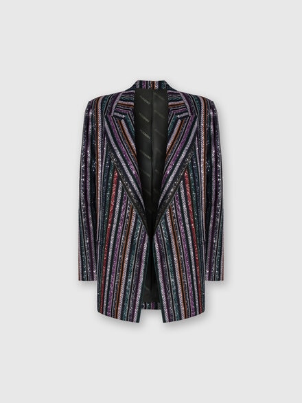 Blazer monopetto con maglia a righe spigata, Multicolore  - DS25WF06BK01C3SM9T4
