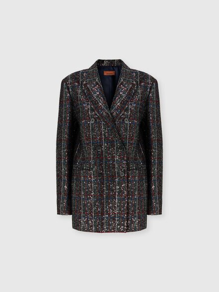 Double-breasted blazer with check pattern, Multicoloured  - DS25WF09BC005VS91R4