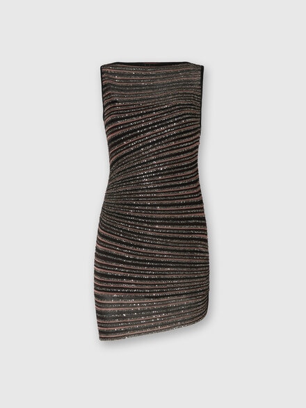 Boat Neck Mini Dress with Lamé Stripes, Black & Brown - DS25WG04BK01CLS80E3