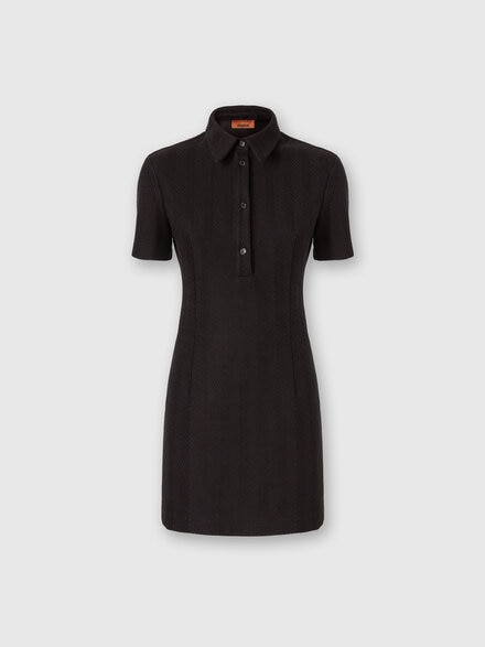 Polo Mini Dress with Zigzag Pattern, Black - DS25WG06BR012293911