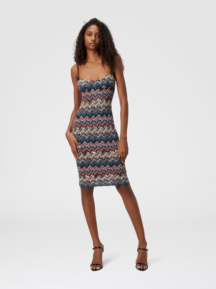 Midi dress with floral lace, Multicoloured  - DS25WG07BR012FSM9R3