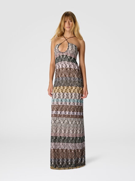 Long dress with embroidered lace, Multicoloured  - DS25WG0GBR012ISM9QX