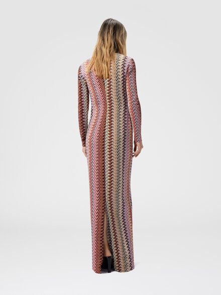 Vestido largo con escote en V y motivo zigzag, Multicolor  - DS25WG0LBR012LSM9QY