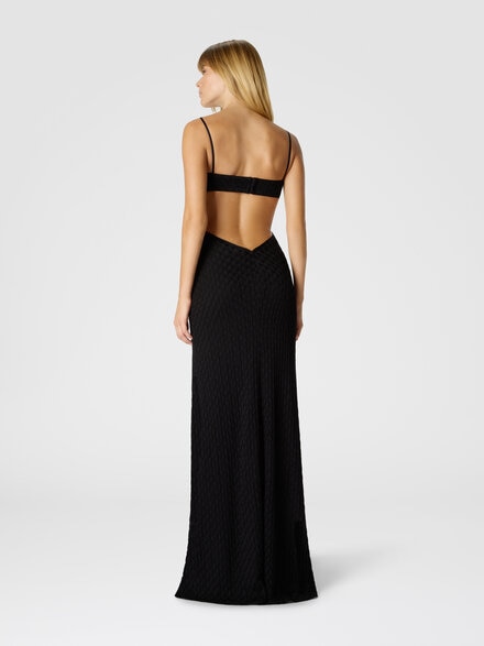 Langes Cut-Out-Kleid aus erhabener Spitze, Schwarz - DS25WG0QBR012J93911