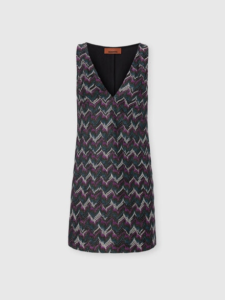Mini Dress with V-Neck and Embroidered Lace, Black& Purple  - DS25WG0UBR012PS91P5