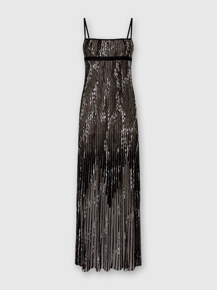Long Dress with Pleated Zigzag Pattern, Black - DS25WG0VBK01CHSM9T2