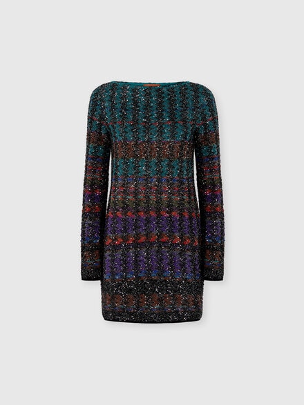 Minikleid mit Chevron- und Streifenmuster, Mehrfarbig  - DS25WG0ZBK01CKSM9T0