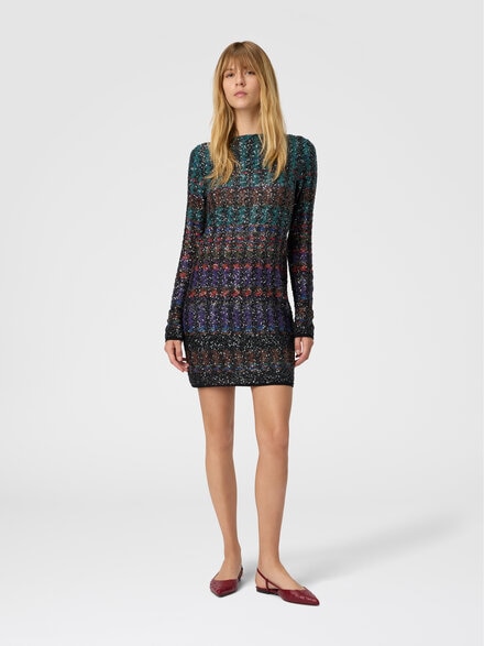 Mini dress with chevron and stripe pattern, Multicoloured  - DS25WG0ZBK01CKSM9T0