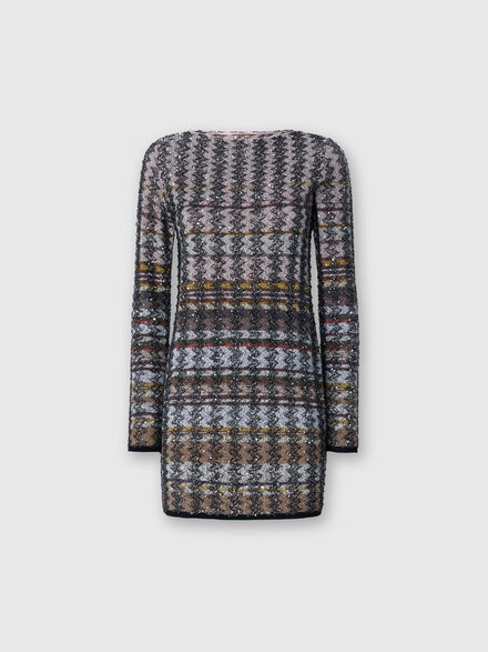 Minikleid mit Chevron- und Streifenmuster, Mehrfarbig  - DS25WG0ZBK01CKSM9T1
