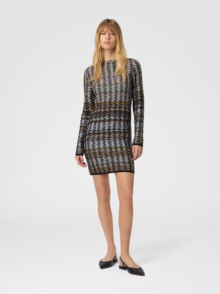 Mini dress with chevron and stripe pattern, Multicoloured  - DS25WG0ZBK01CKSM9T1