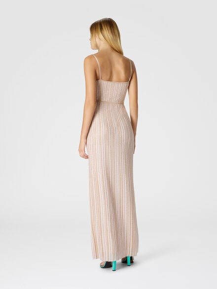 Sleeveless long dress with lamé stripes, White  - DS25WG10BK01CLS30FN