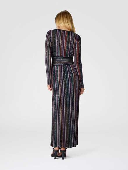 Langes Kleid mit Paillettenapplikation, Mehrfarbig  - DS25WG1TBK01C3SM9T4