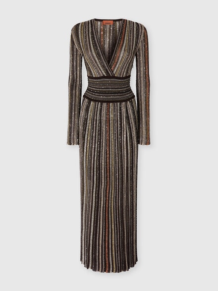 Langes Kleid mit Paillettenapplikation, Mehrfarbig  - DS25WG1TBK01C3SM9T5