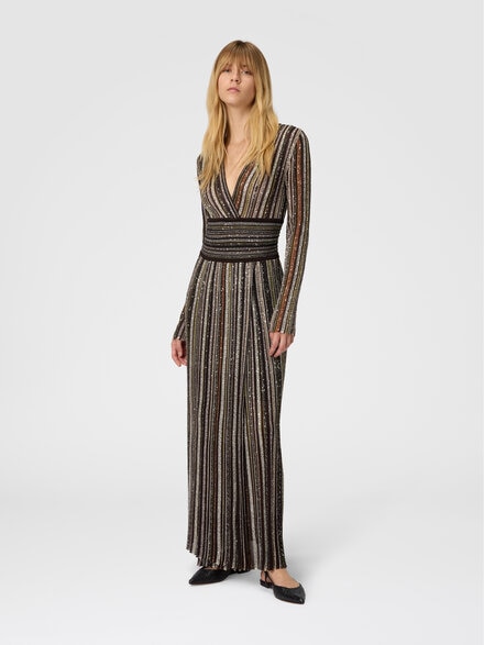 Long dress with sequin embellishment, Multicoloured  - DS25WG1TBK01C3SM9T5