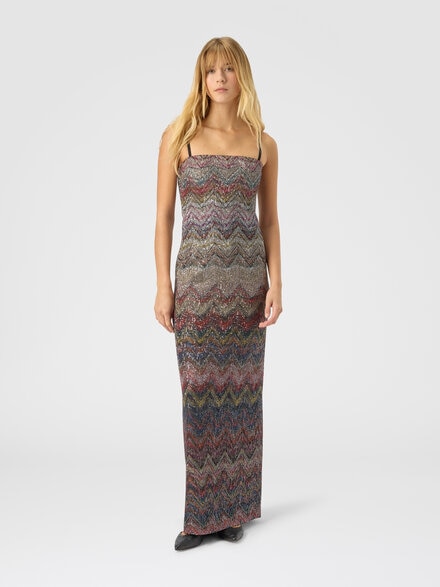 Bustier long dress with zigzag pattern, Multicoloured  - DS25WG1UBC005ES4176