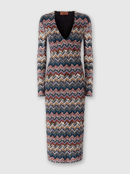 Midi Dress with Embroidered Lace, Multicoloured  - DS25WG1VBR012FSM9R3